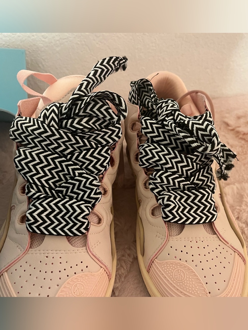 Lanvin Pink Sneakers with Black & White Chevron Laces